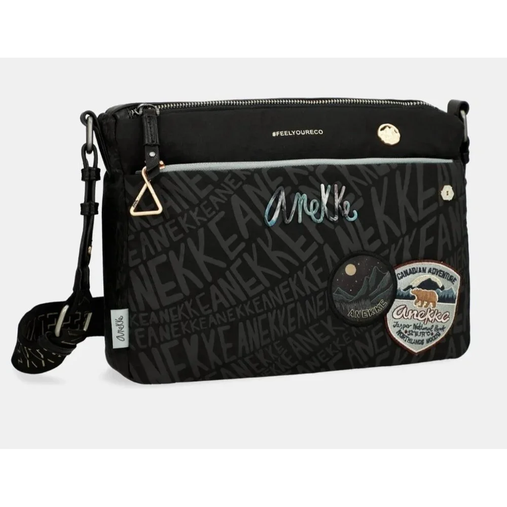 ANEKKE Shoulder Bag Nature Woods Black Eco‎ Recycled Canada Map Crossbody